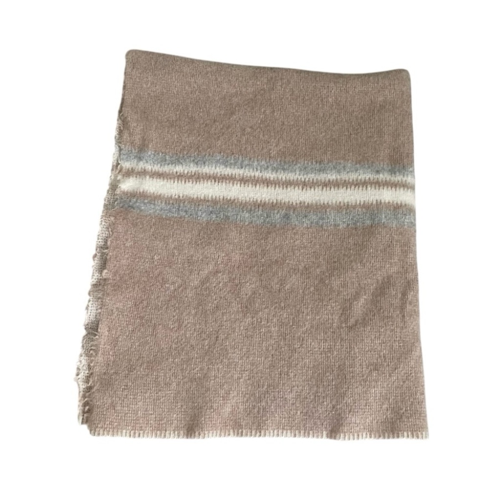 Handmade Handwoven Wool Striped Throw Blanket Tan Grey - Picture 4 of 11
